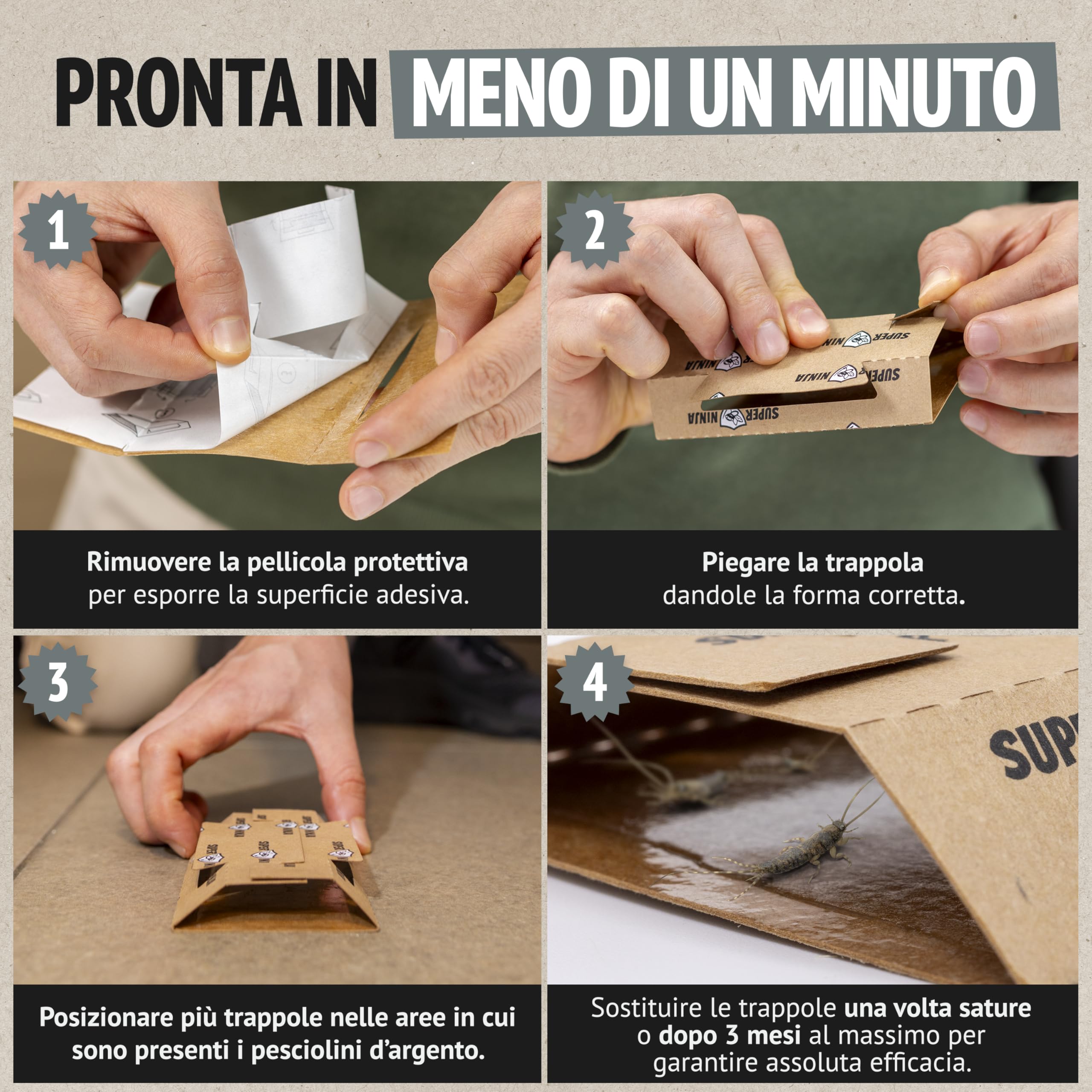 Super Ninja Trappola per Pesciolini d’Argento – 10 Pezzi, Trappole per Pesciolini d'argento, Adesive con Attrattivo Integrato, Inodori e Atossiche per Bagni, Cucine e Cantine – Efficaci fino a 3 Mesi