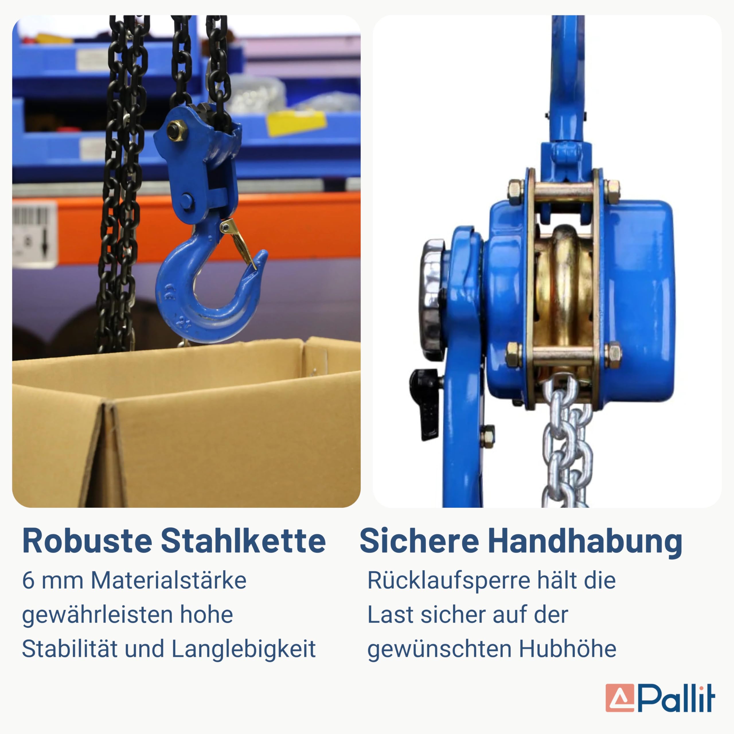 Pallit Kettenzug 1500 kg Ratschenzug 3 m Kettenlänge mechanischer Lastbremse CE-zertifiziert