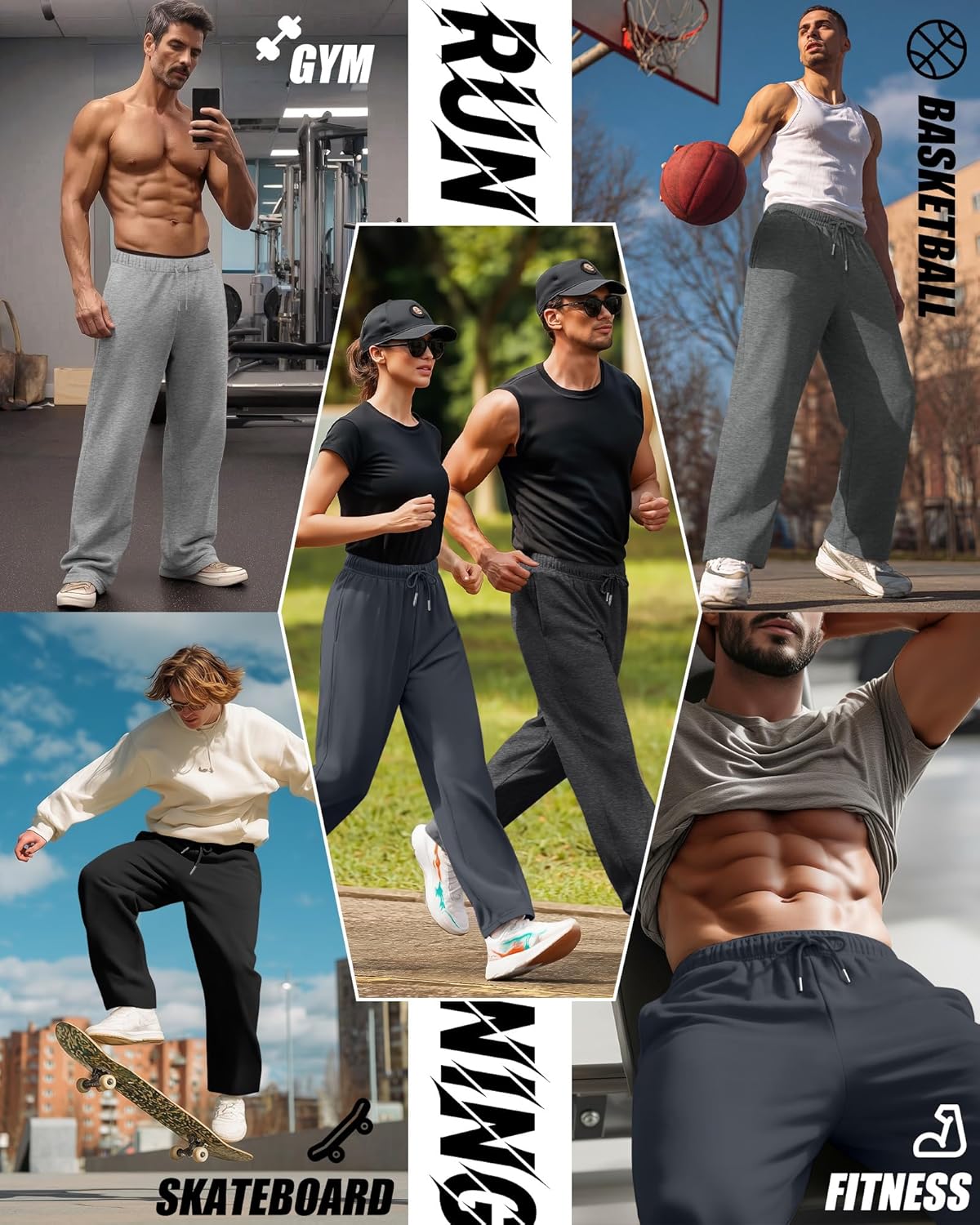 5 Pack Men's Lightweight Baggy Sweatpants Straight Leg Open Bottom Drawstring Pants with 3 Pockets - Image 6