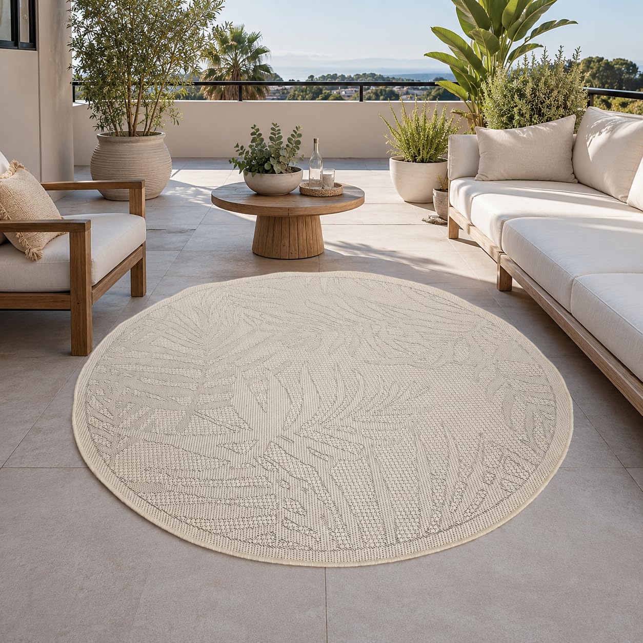 VIMODA In- und Outdoor Teppich Küchen, Terrassen & Balkon Teppich In Beige, Maße:Ø 160 cm Rund