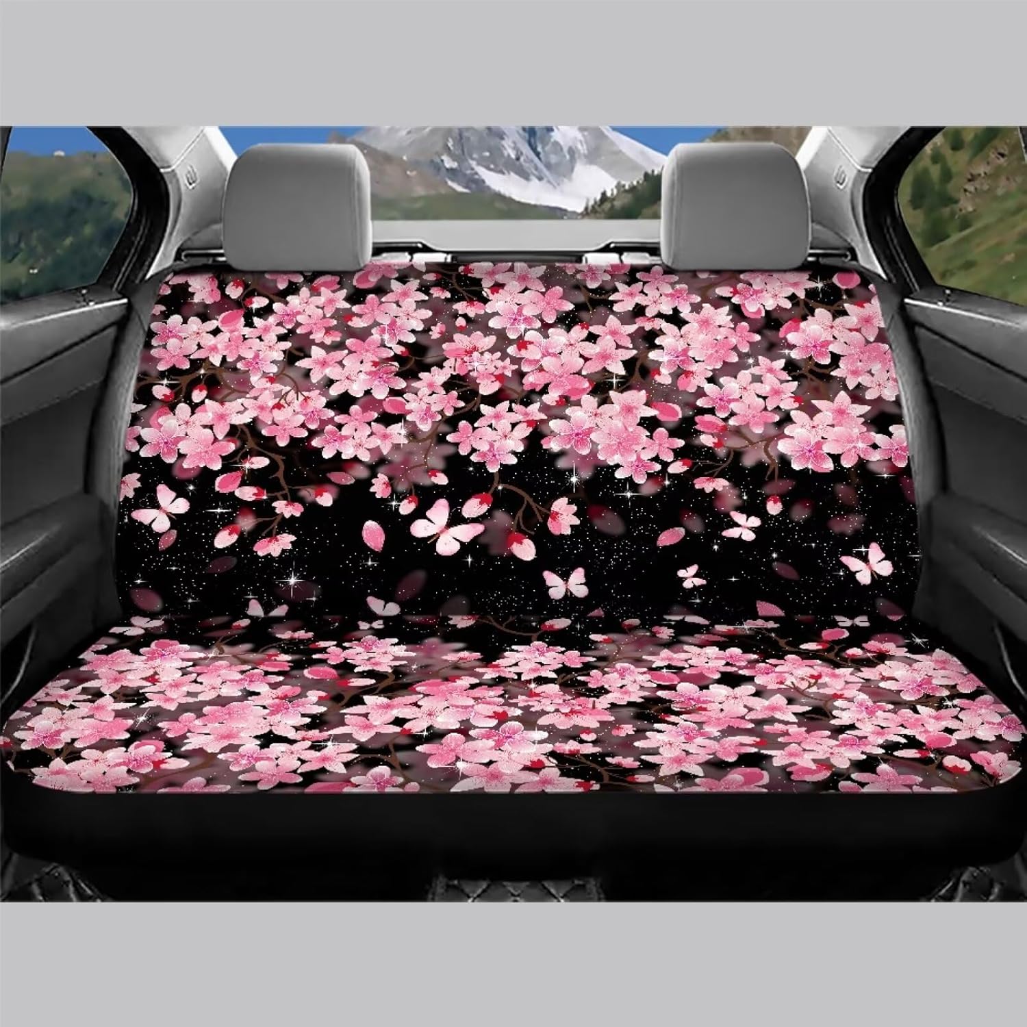 Binienty Pink Cherry Blossom Butterfly Car Rear Seat Covers for Women Fashion Auto Backseat Seats Protector Car Interior Bench Cover Universal Fit Cars,Trucks,SUV,Sedan
