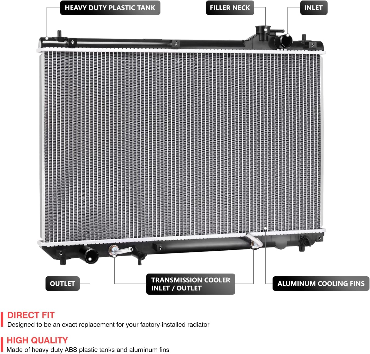 DNA MOTORING Aluminum Cooling Radiator Compatible with Toyota Highlander 2004-2007, V6 Model,OEM-RA-2848