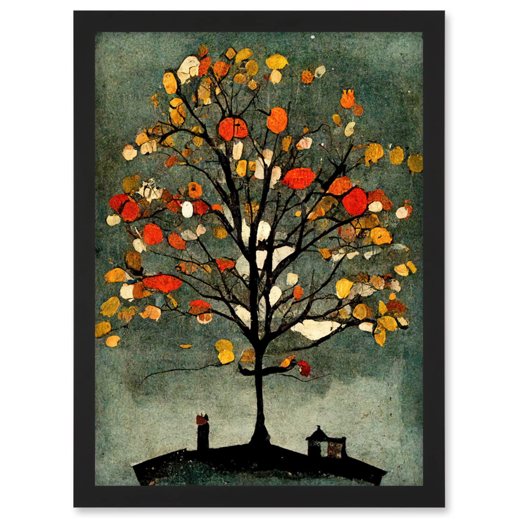 Quirky Abstract Autumn Tree Artwork - Framed Wall Art Print - A4 - Artery8