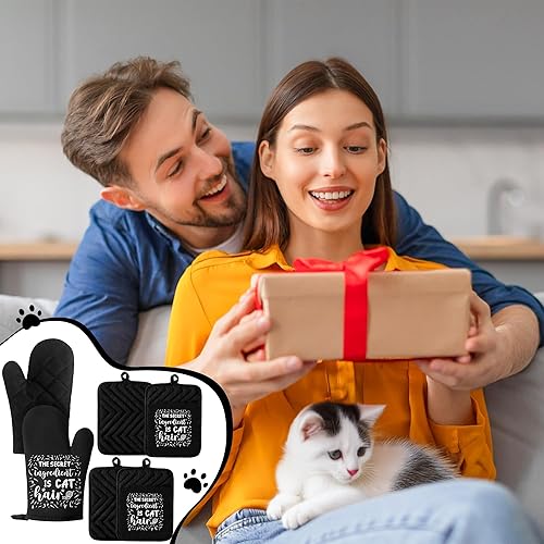 Miniatura 5 de GROBRO7 6 guantes de horno para gatos, soporte para ollas para hornear, el ingrediente secreto es resistente al pelo de gato, guantes lavables a
