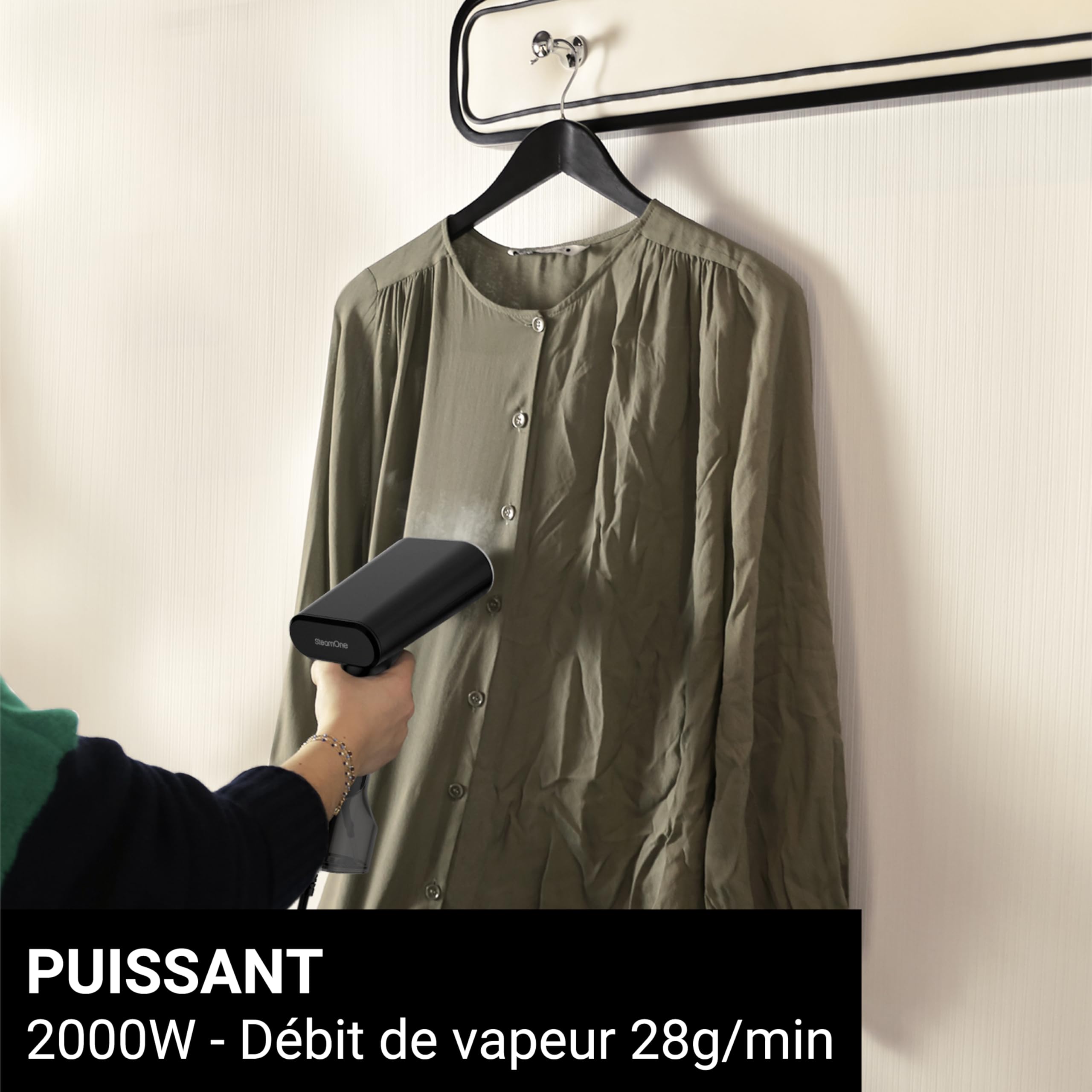 STEAMONE - Steamer Défroisseur à vapeur 2000W 28g/min - Fer portatif - Capavité 140 ml - Elimines 99,99% d'impureté - Prêt en 35s - Câble 2m - Format compact - SIMON XL 2 -EUDTC140BV2