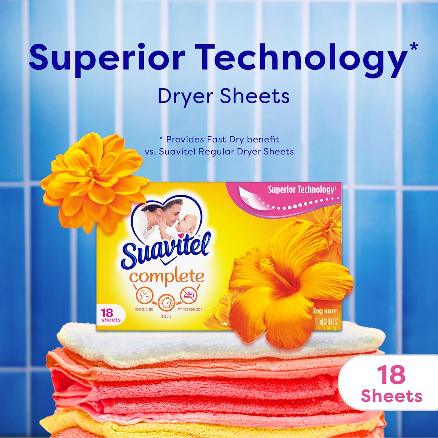 Suavitel Complete Dryer Sheets, Fabric Conditioner, Morning Sun Scent, 18 Sheets