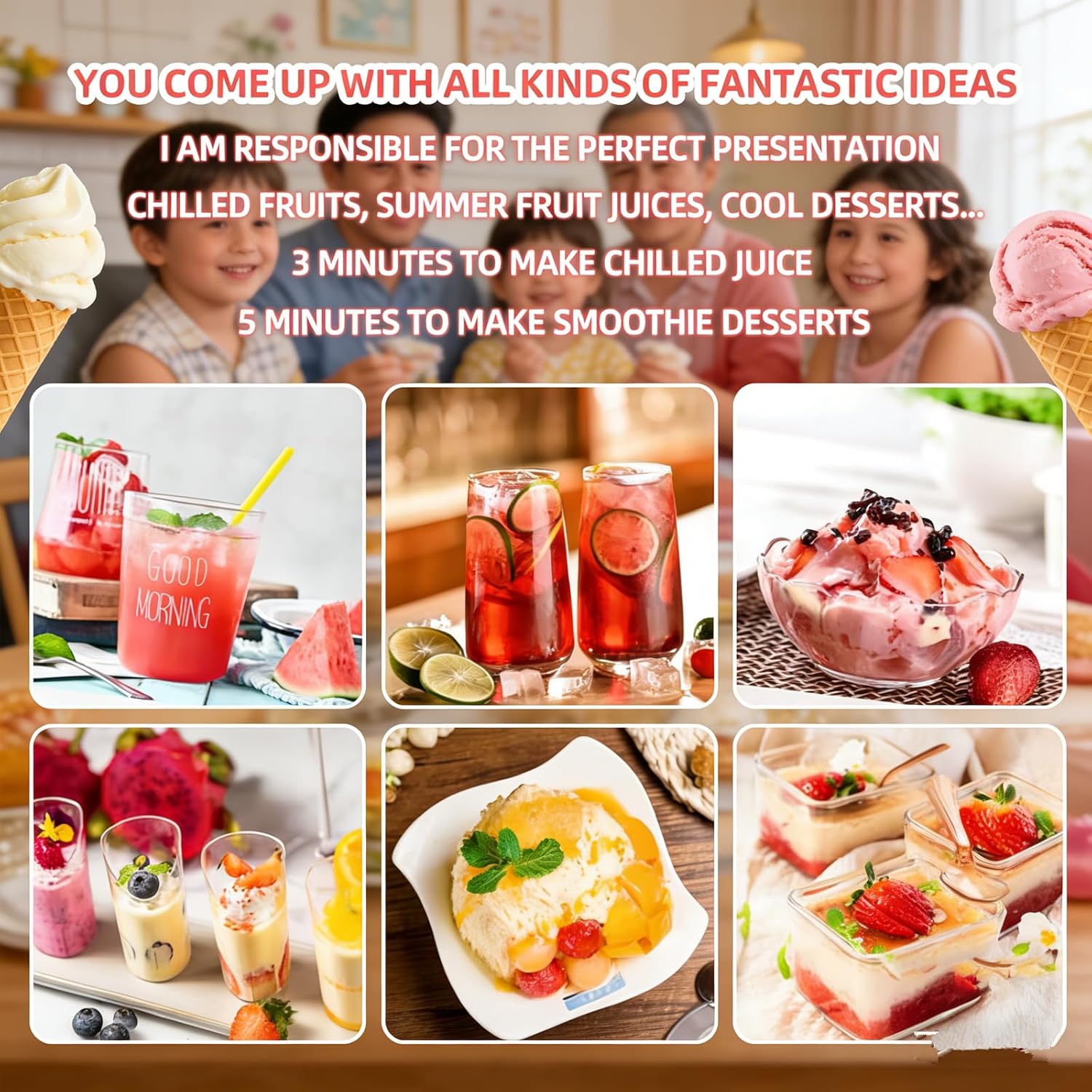 Small Home Mini Ice Cream Maker, DIY Mini Ice Cream Maker, 17oz Electric Gelato & Sorbet Machine, One-Touch Dessert Maker, Single Serving of Gelato, Frozen Yogurt, Dessert Treats & Family Use (Blue)