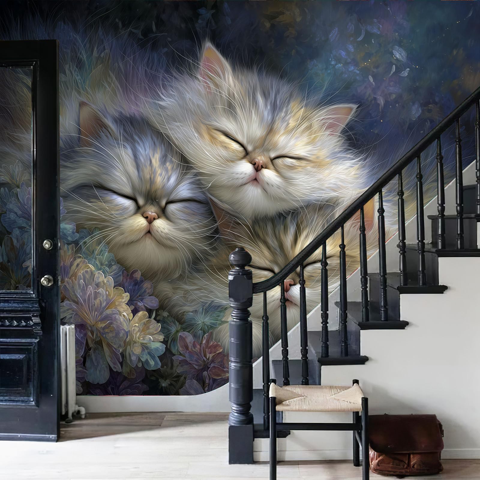Papier peint intissé chat paresseux décoration murale beige chambre 350x256