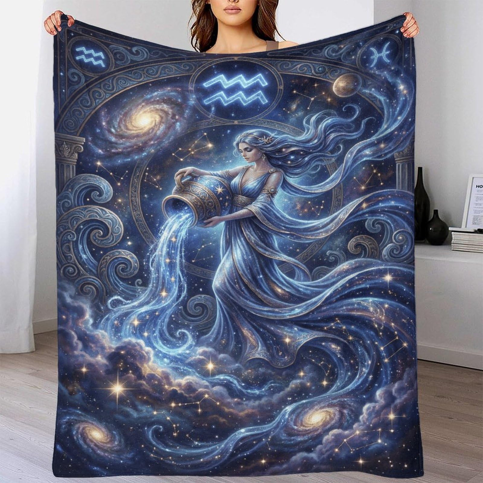 H3B8U2Y5 Aquarius Zodiac for Flannel Throw Blanket, Bedroom Couch Travel