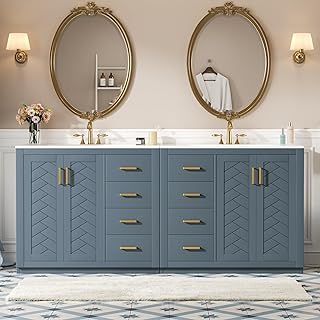 72 Inch Dark Blue Bathroom Vanity with Double Sink,Herringbone Front Mod...