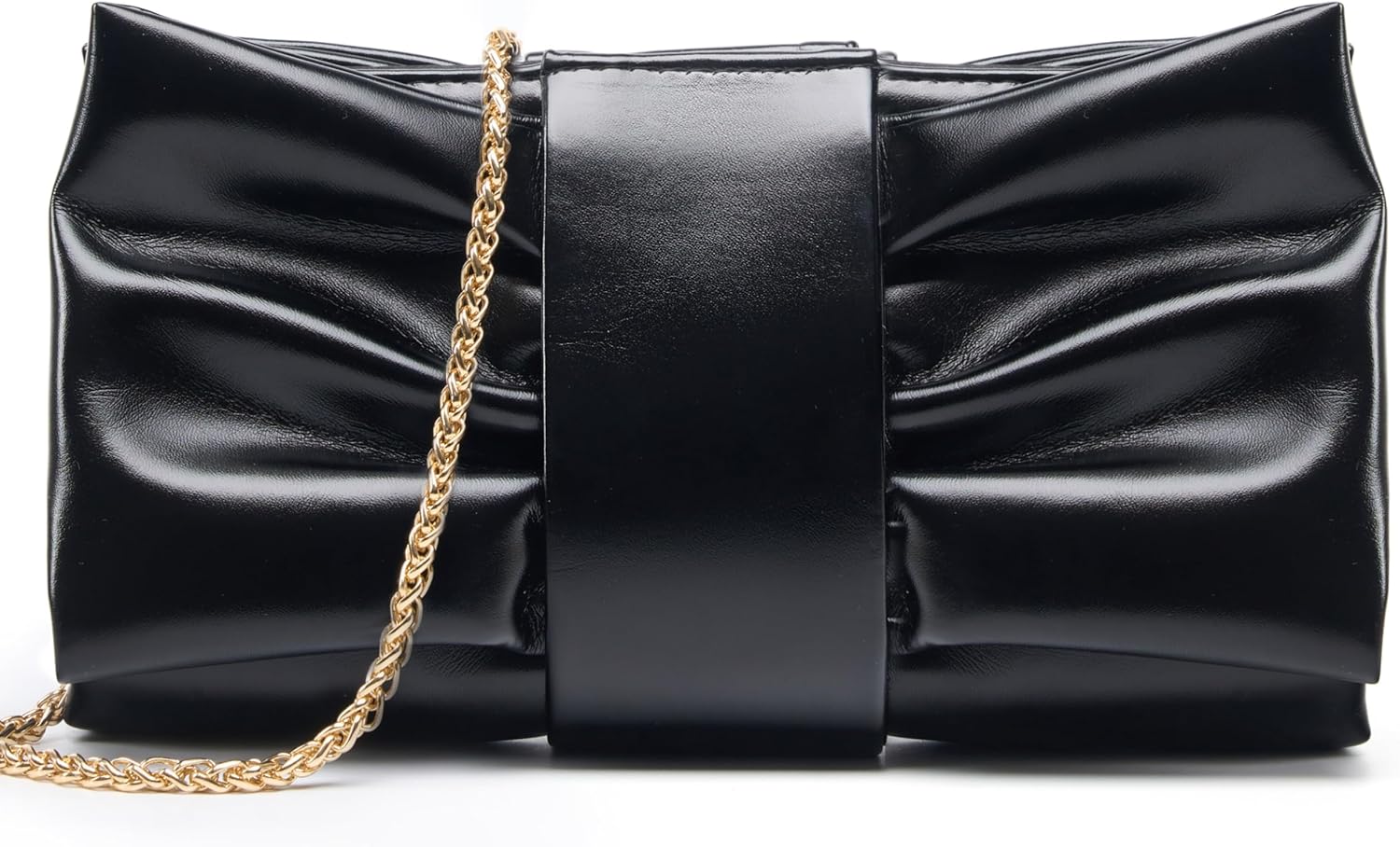 Gurina Bowknot Shape Pleated PU Clutch Purse for Women Formal - Evening Bag with Detachable Chain for Weddings, Proms