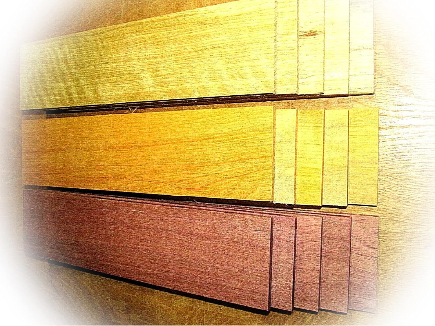 New 15 Pieces KILN Dried Thin LIMBA, LEMONABALLI, & Purpleheart 12" X 3" X 1/8" Craft Wood Kit Set Supplies MON-1175TO