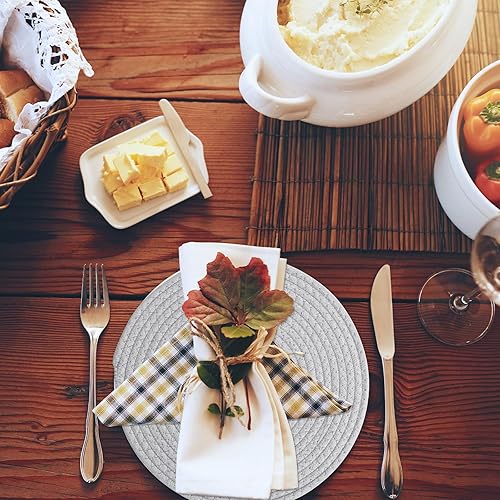Miniatura 6 de Suclain 10 manteles individuales redondos tejidos de algodón de 12 pulgadas, manteles individuales redondos de granja, manteles para mesa de