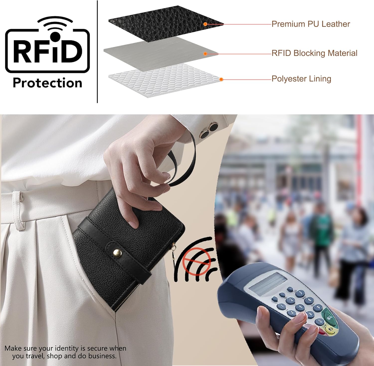 Small Wallet Women RFID Blocking Vegan Leather Slim Thin Bifold Credit Card Wallet Passport Holder Ladies Travel Wallet Mini Purse with Zipper Pocket - Image 5