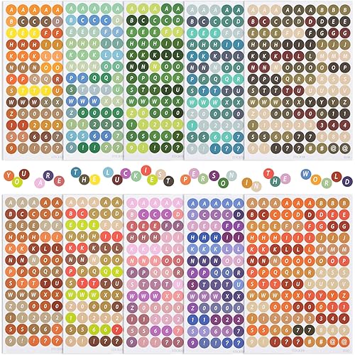 ANCIRS 20 Pack(2340pcs) Resin Mini Letter Stickers for Nail Art, Round Epoxy Alphabet Number Stickers, Self Adhesive Scrapbook Stickers for DIY Craft- Multicolors