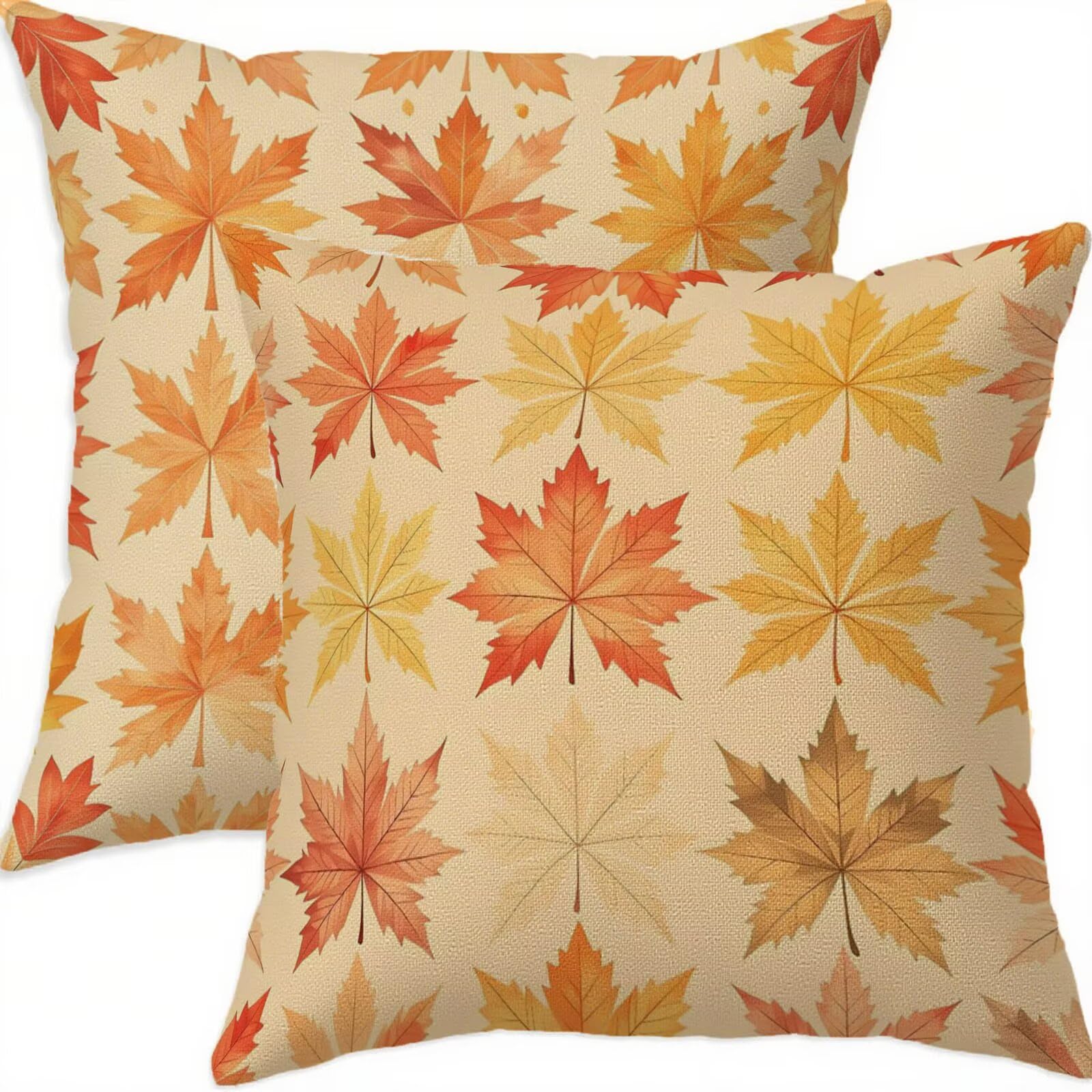 Taies d'oreillers lot de 2 housse coussin 70x70cm orange lin imperméable pour canapé