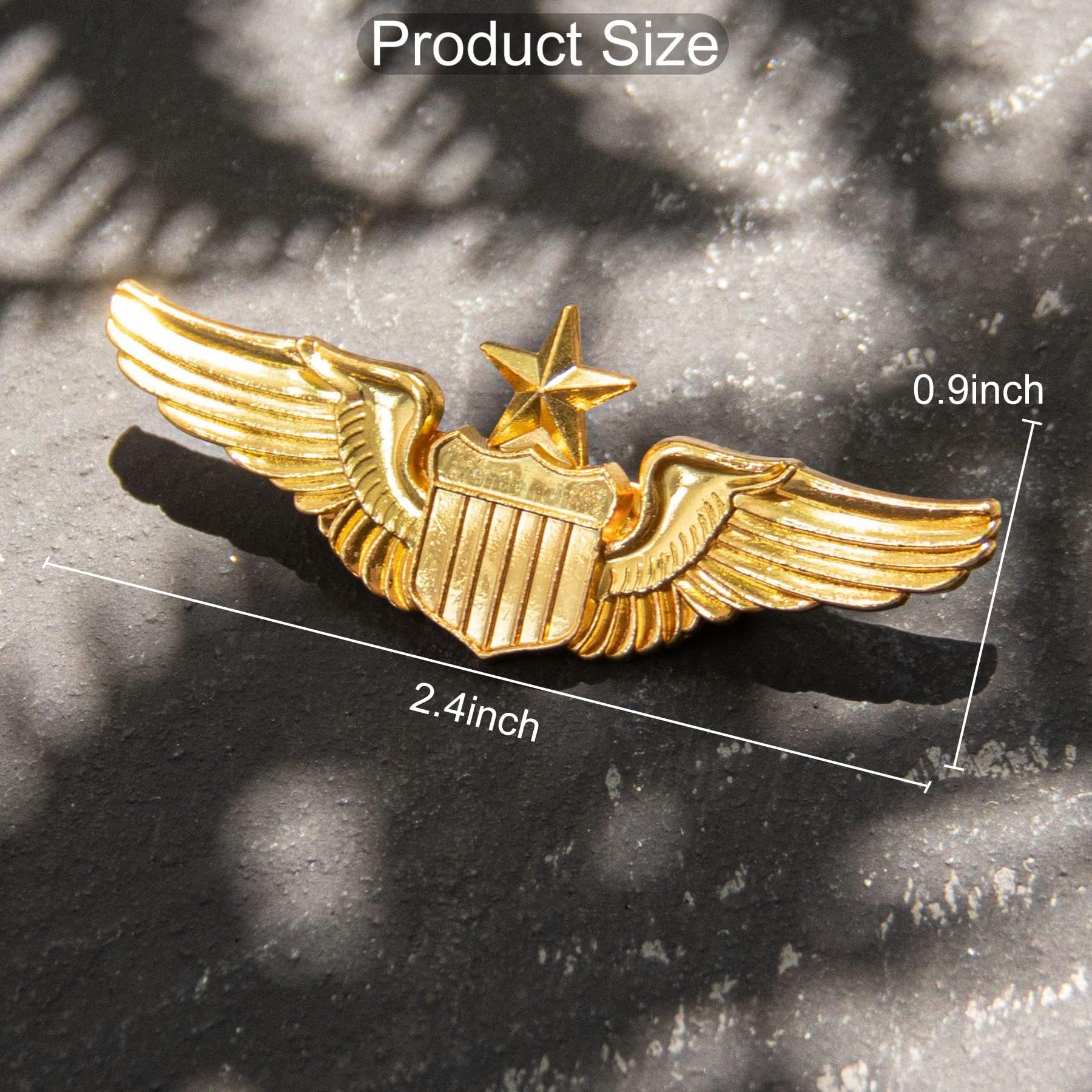 Metal Aviator Wings Pin, Senior Pilot Wing Gold Badge for Professional Uniform Cosplay