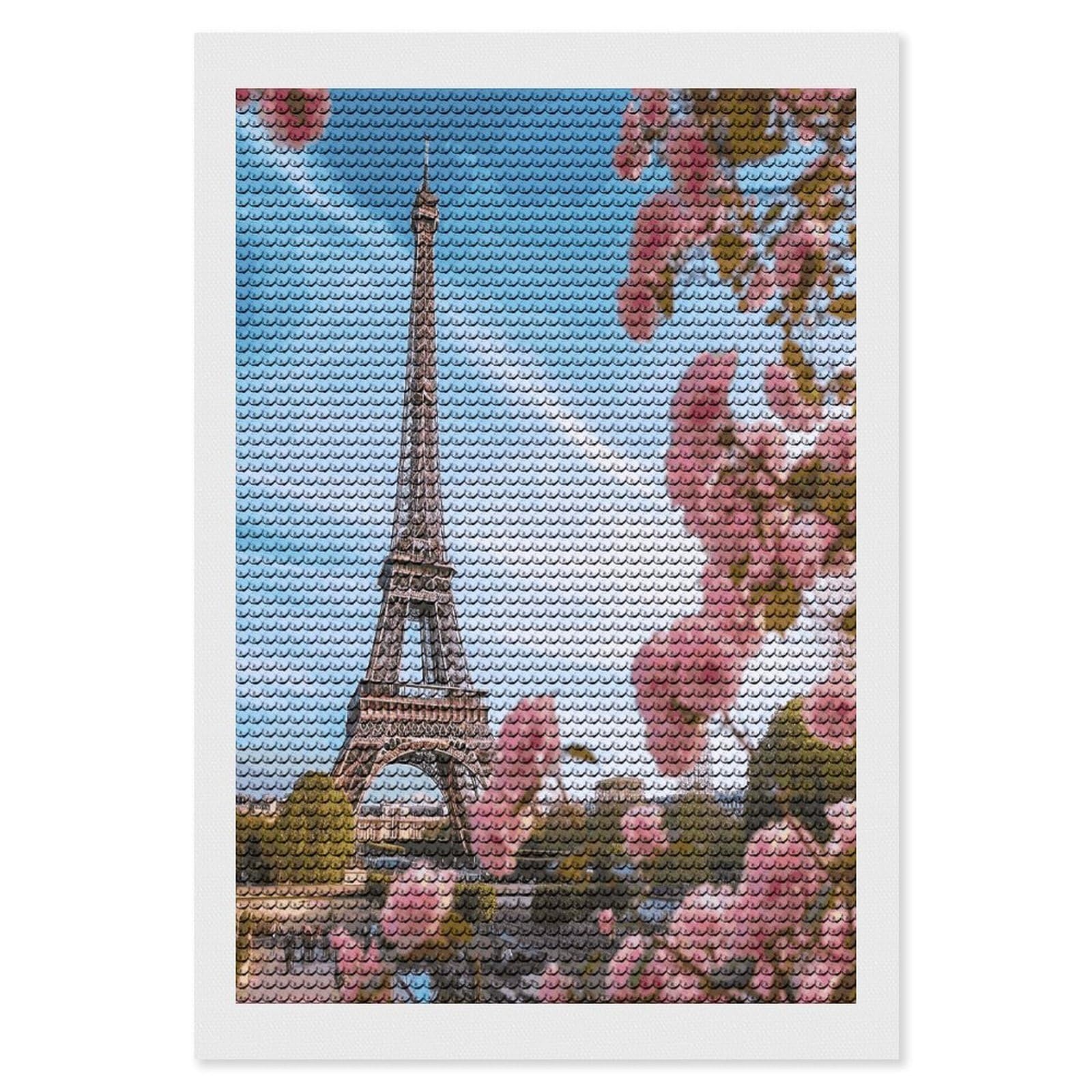 Paris Eiffel Tower with Flowers Diamond Painting Kits for Beginners DIY Diamond Art Kits for Adults Full Drill Round Diamond Dot Gem Art Painting Fun DIY Crafts for Home Kitchen Wall Decor Gift 8"x12"