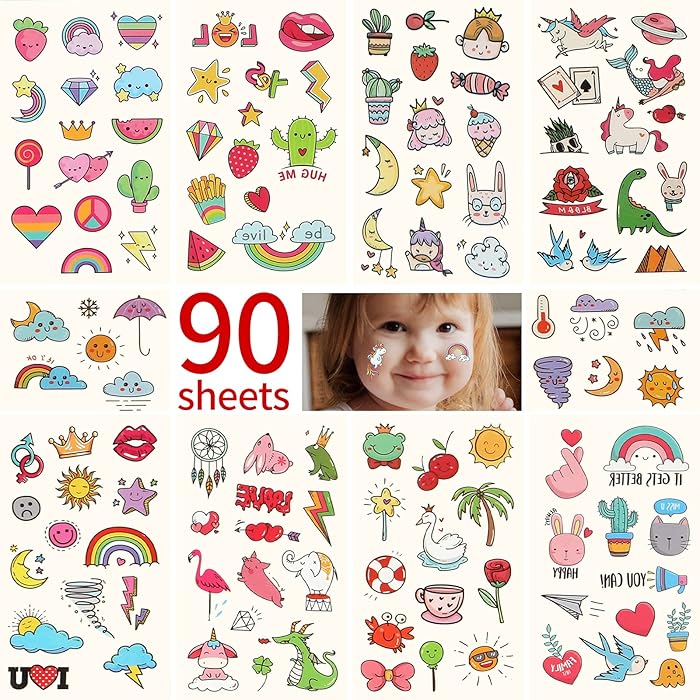 Buy Metker 90 sheets (1000 patterns) kids waterproof Temporary Tattoos