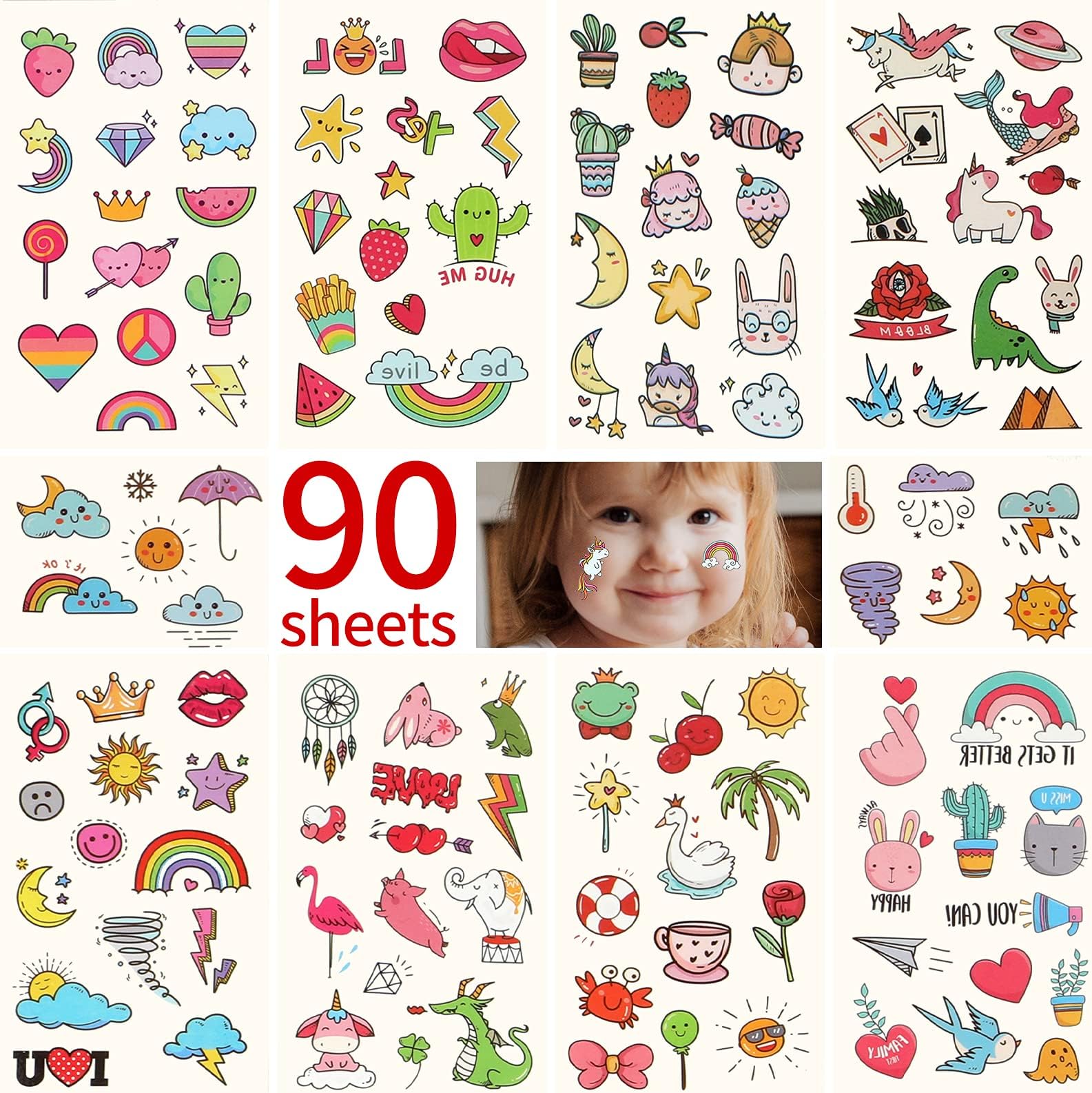 Temporary Tattoos for Kids - 90 Sheets 1000+ Designs | Waterproof Temporary Tattoos toys for Birthday Party Favors, Group Activities | Educational & Safe Skin Art