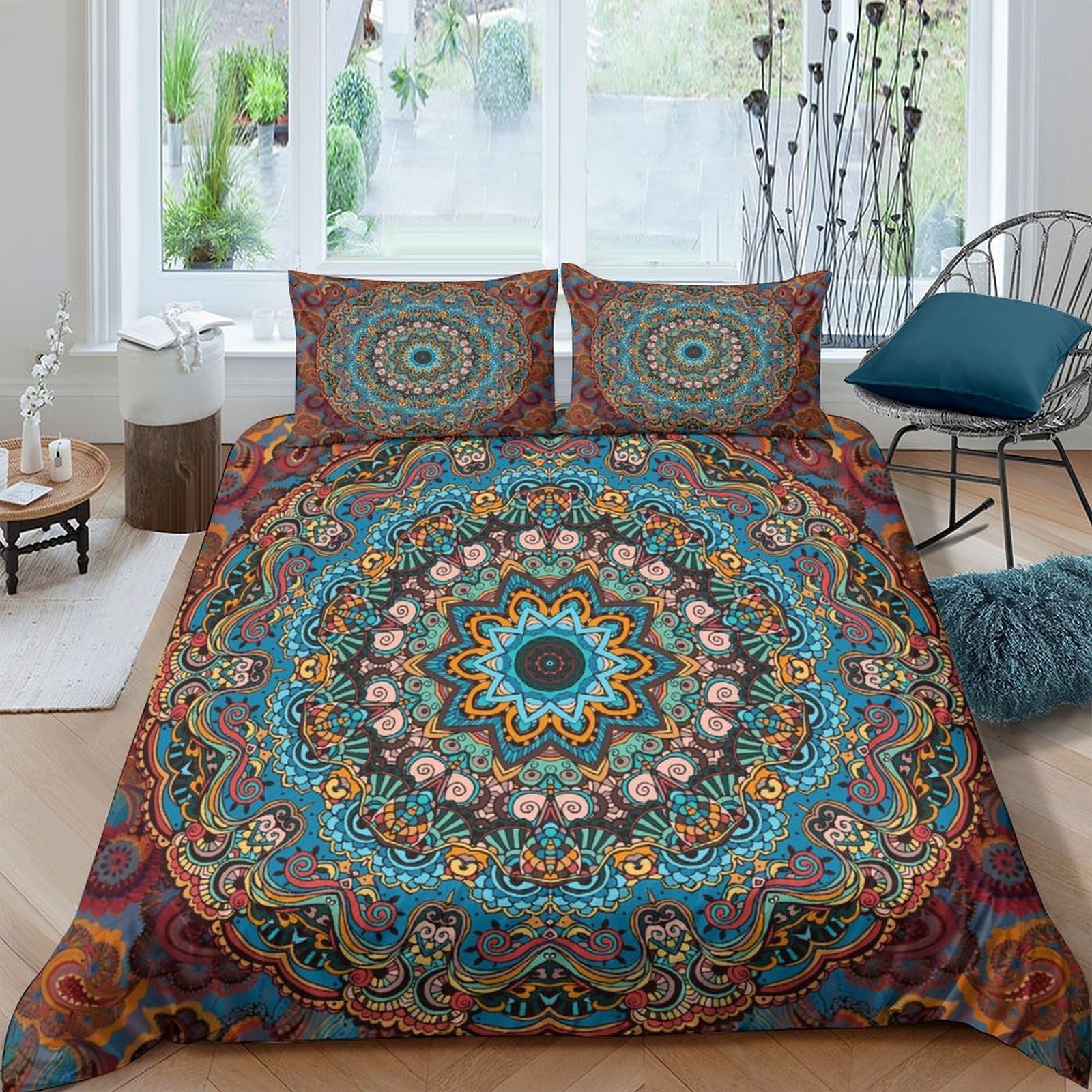 Ctjqhvkz Style-2 3D Printed Mandala Fitted Sheet Microfiber Soft Colorful Boho Floral Paisley Bed Cover For Bedroom Guest Room Decor Single（135X200cm）