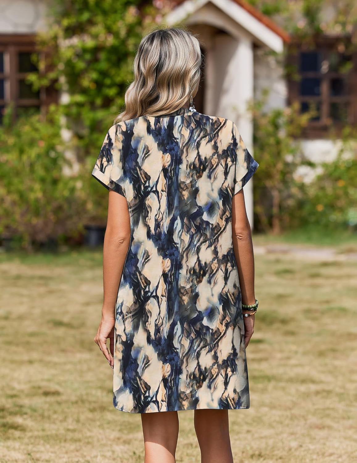 Zeagoo Summer Dresses for Women Short Sleeve Shift Dress V Neck Casual Mini Beach Vacation Boho Sundress with Pockets - Image 6