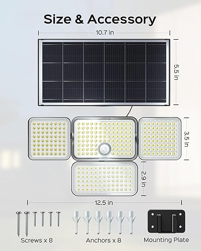 Miniatura 7 de JACKYLED Luces solares para exteriores, luces de seguridad de 4000 mAh con panel solar más grande y cable de 16.4 pies, luces con sensor de