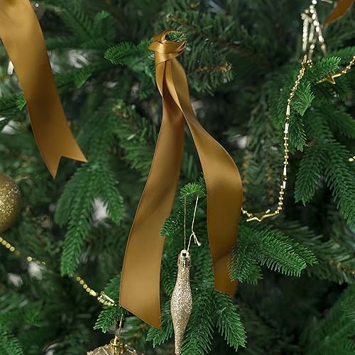 Miniatura 8 de HUIHUANG Cinta marrón dorada de 1-12 pulgadas x 50 yardas, cinta de satén de doble cara de lujo para envolver regalos, manualidades, lazos,