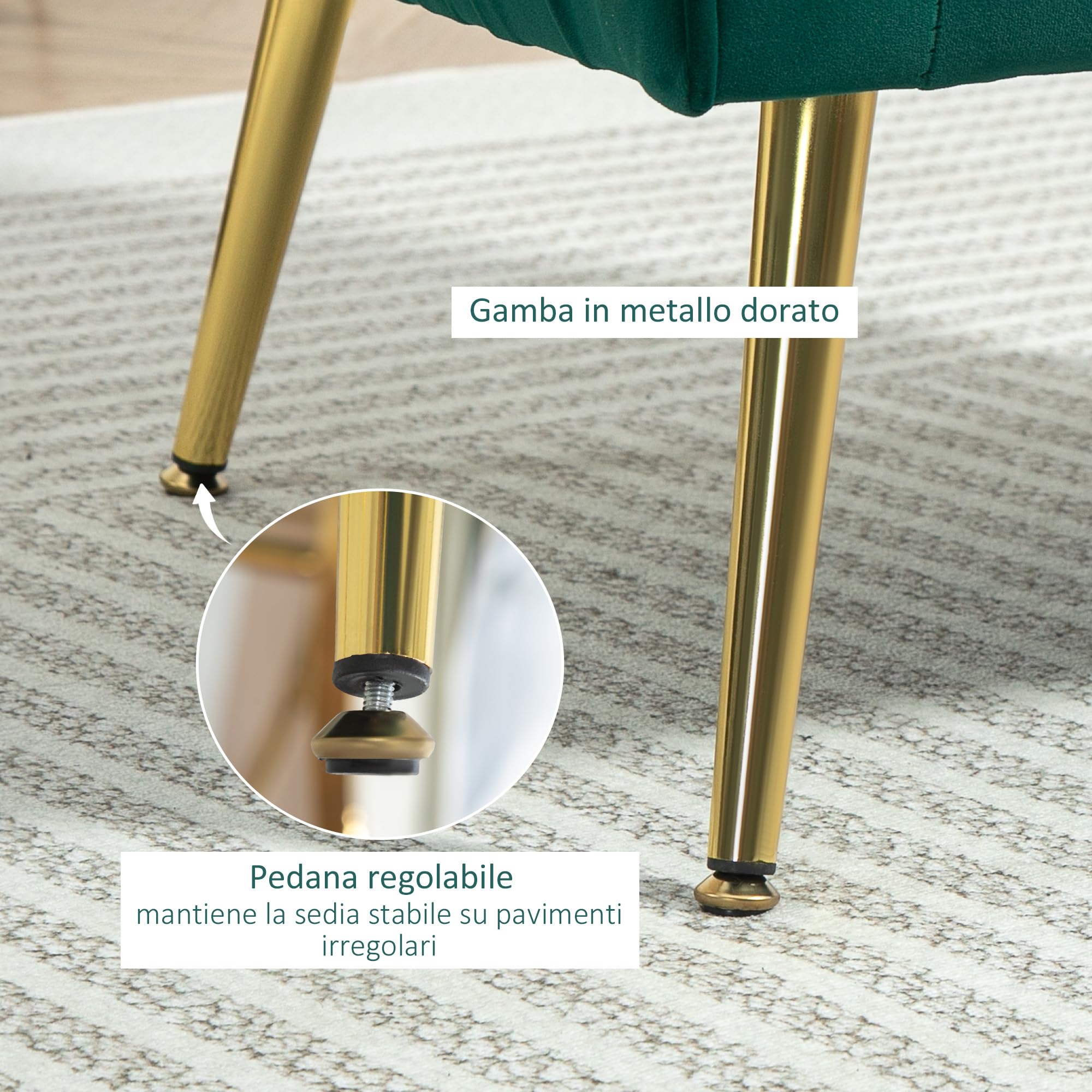 HOMCOM Poltrona da Salotto Imbottita con Braccioli e Schienale, Design Moderno, Gambe in Metallo (71x72x73 cm) Verde