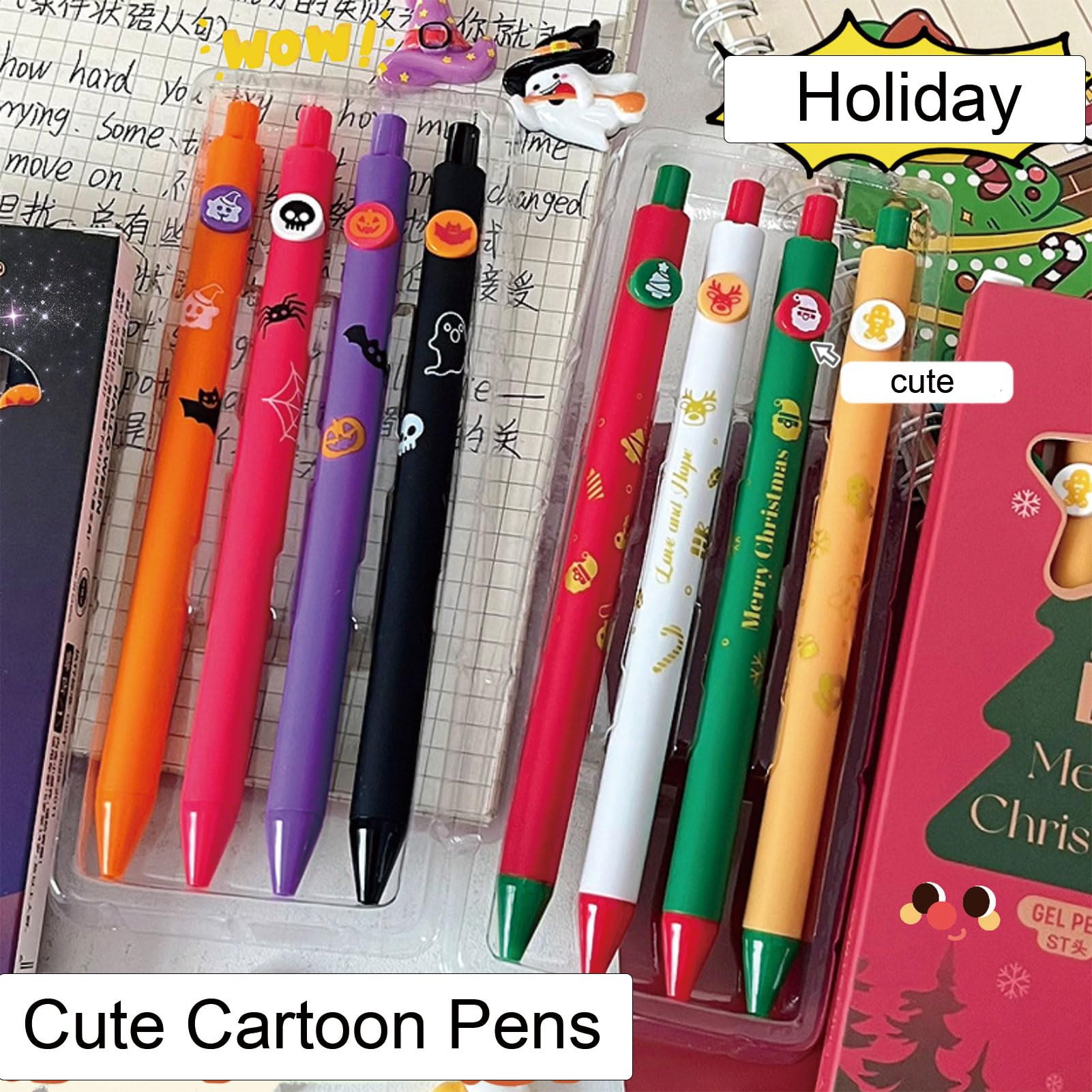 4 Pcs Cute Gel Ink Pens Halloween Retractable Pens Funny Cartoon Pen 0 5mm Smooth Writing Pen for — view 5