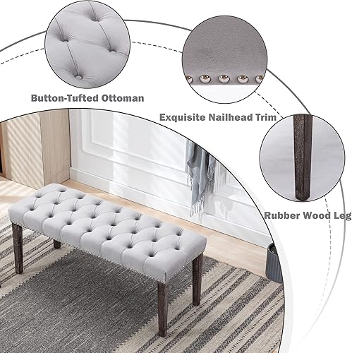 Miniatura 6 de KCC Banco otomano tapizado con botones, bancos tapizados de terciopelo para dormitorio, reposapiés, banco de acento para entrada, comedor, sala de