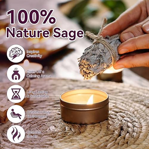 Miniatura 4 de Paquete de 3 kits de manchas de salvia de 8.5 pulgadas con palos de manchas de flores, salvia blanca California, blanco, salvia, cedro, selenita,