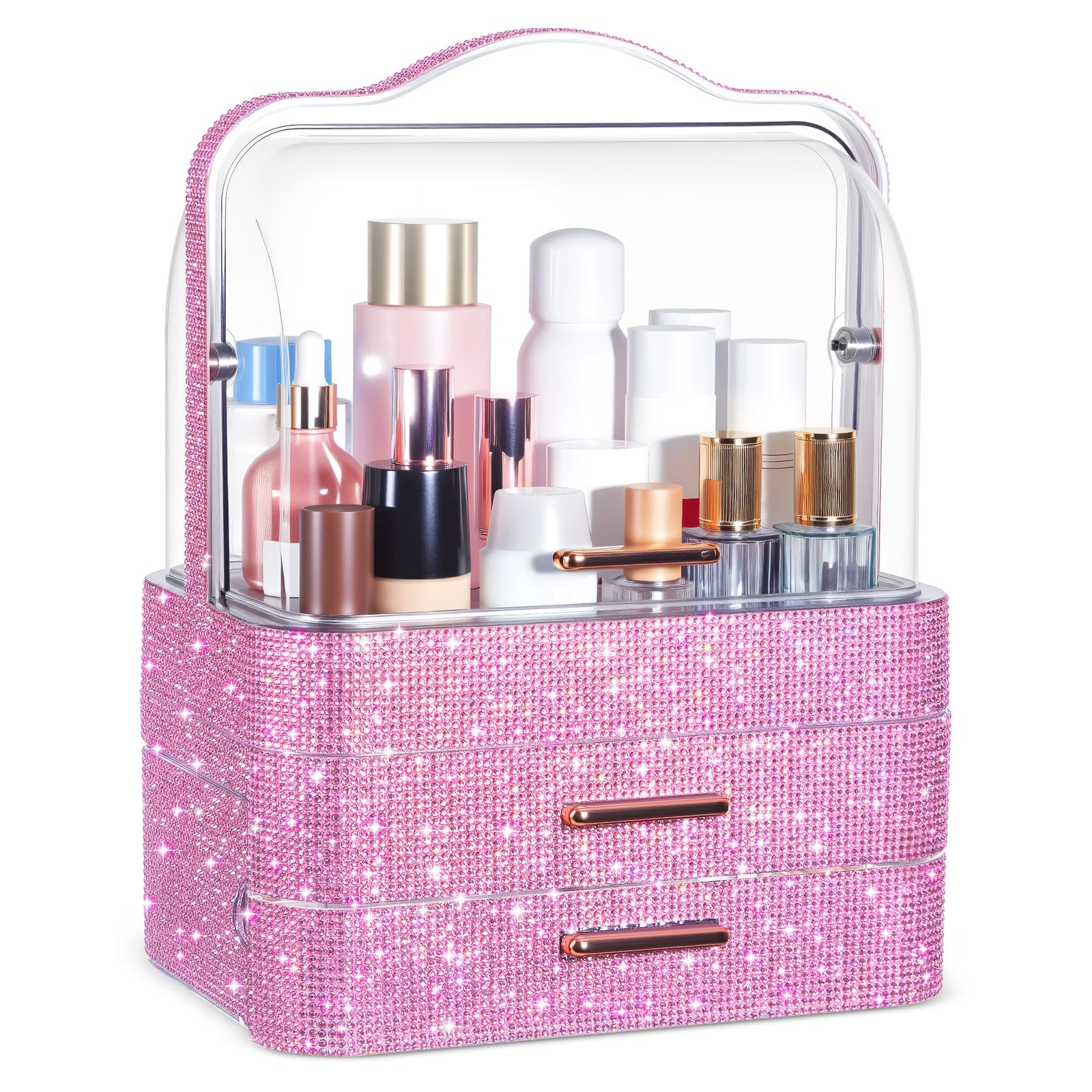 Honeydak Bling Make-up-Organizer für Muttertag, Krankenschwestern, Geburtstag, Geschenke, Kosmetik-Vitrinen mit transparenter Abdeckung, Hautpflege, Parfüm-Organizer für Arbeitsplatte, Schreibtisch