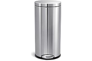 30 Liter / 8 Gallon Round Step Trash Can, Brushed Stainless Steel