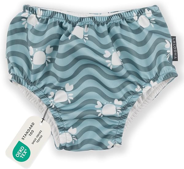 LaLoona Baby Schwimmwindel | Wiederverwendbare Badewindel mit OEKOTEX Standard 100 | schnelltrocknend & bequem für Pool und Strand – Krabbe Grün - 86-92 - 1