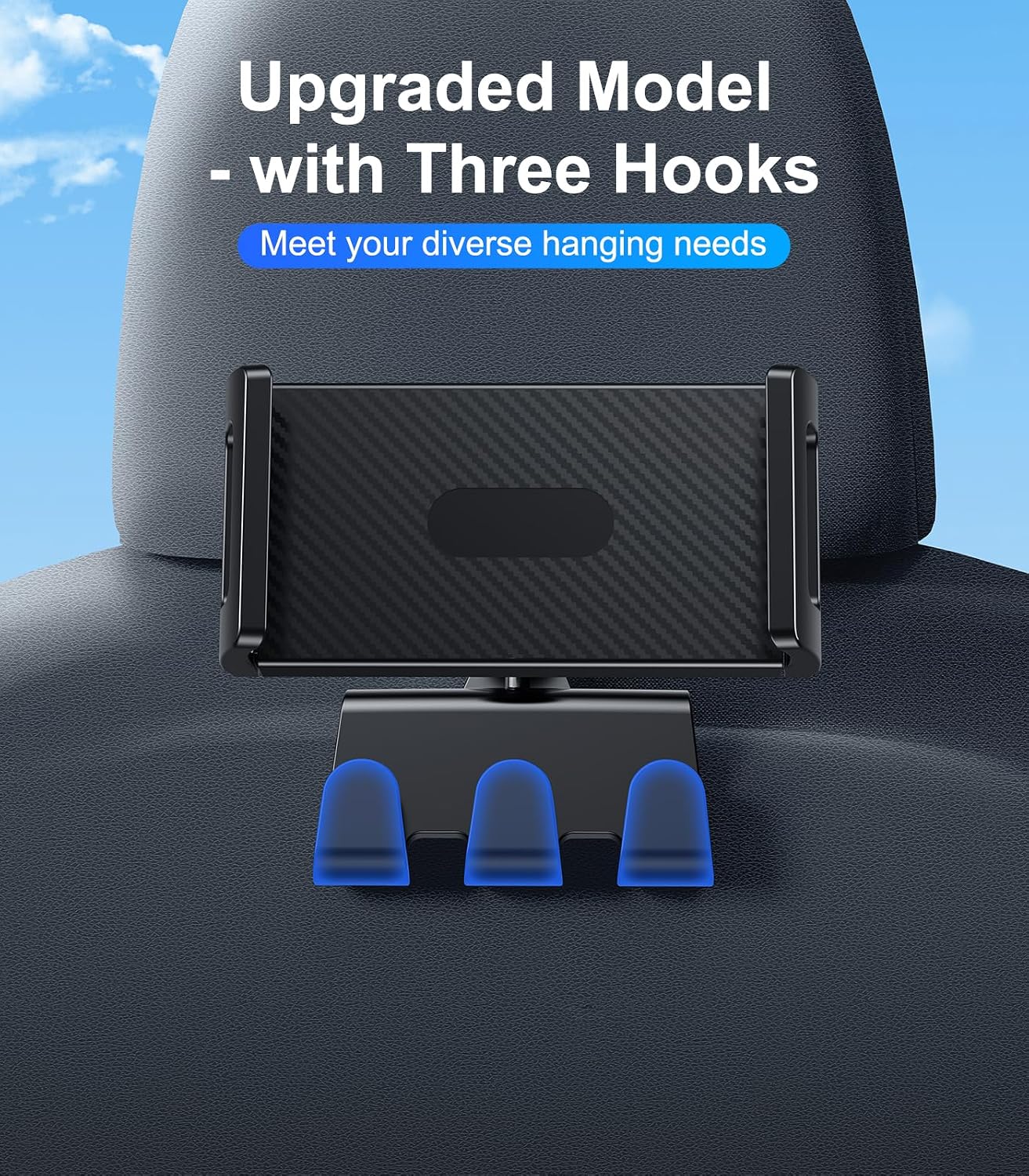 Tesla iPad Tablet Mount Headrest Accessories for Model Y(Juniper) Model 3(Highland) 2025 2024 2023 2022 2021, Back Seat Tablet Holder with Hooks for Kids, Fits 4.7-12.9" iPad Pro Air Mini