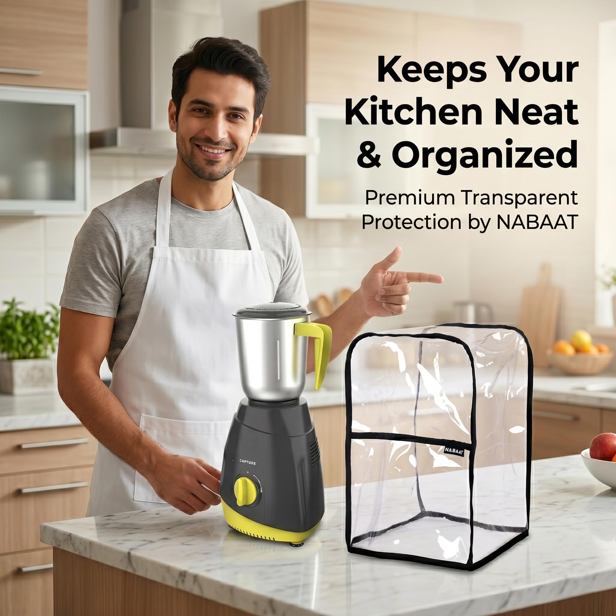 NABAAT Plastic Transparent Waterproof Mixer Grinder Dust Cover For All Types Of Mixie Kitchen Table Top, With Front Pocket To Store Small Kitchen Accessories, Transparent (8"X 8"X 12.5") — Amazon image 6