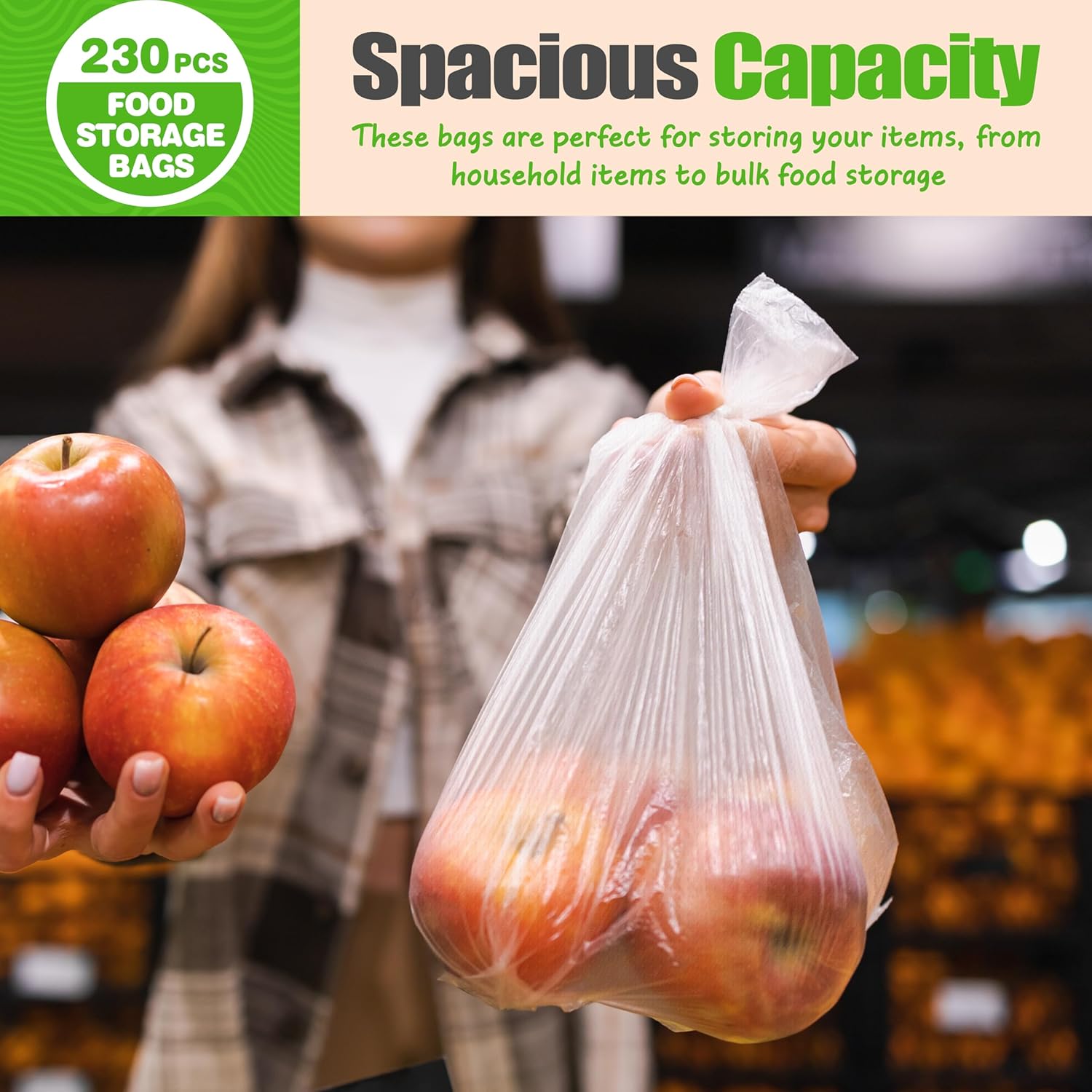Plastic Produce Bags on A Roll, Clear Kitchen Disposable Plastic