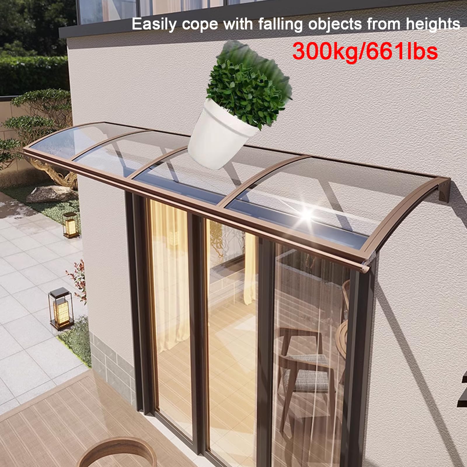 Marquise De Porte En Polycarbonate Transparent - Auvent D'Entrée Anti-UV Et Pluie - Dimensions 55x140 Cm - Pour Porte, Fenêtre Ou Balcon - 9