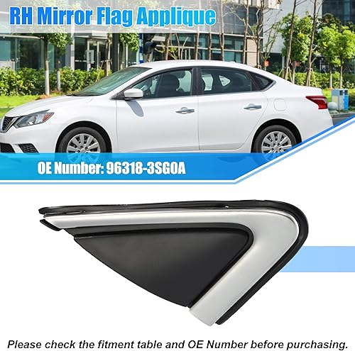 Miniatura 2 de X AUTOHAUX Aplique de bandera de espejo lateral del pasajero para Nissan Sentra 2013-2019 RH espejo bandera cubierta derecha puerta esquina acabador
