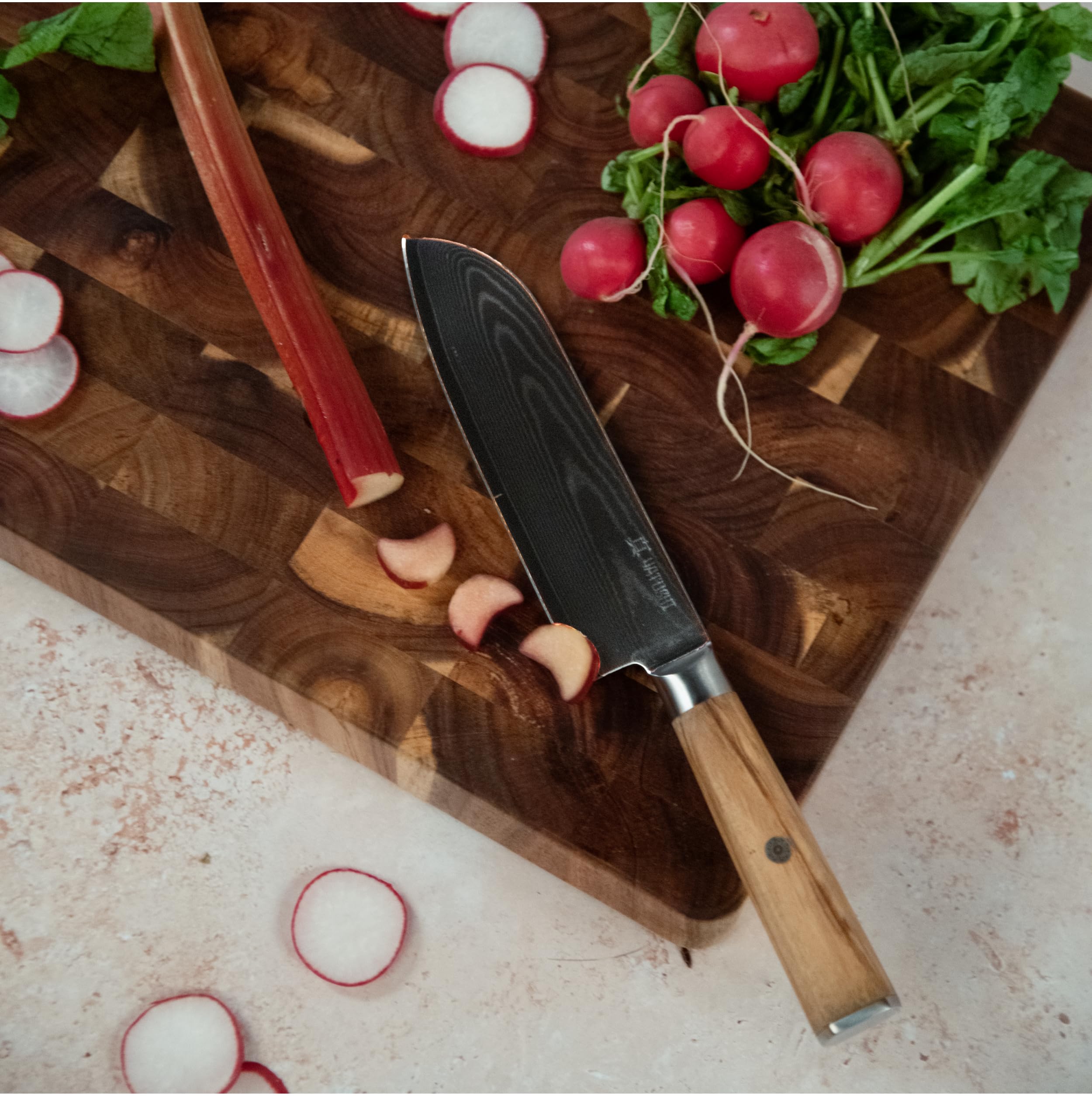 Yatoshi Knives Magnetic Kitchen Knife Block Set - Japanese 67 Layer High-Grade VG-10 Steel Knives, Sharp, Professional Kitchen Knife Set - Damascus (6 pieces), Olive Wood Handles — Amazon image 9