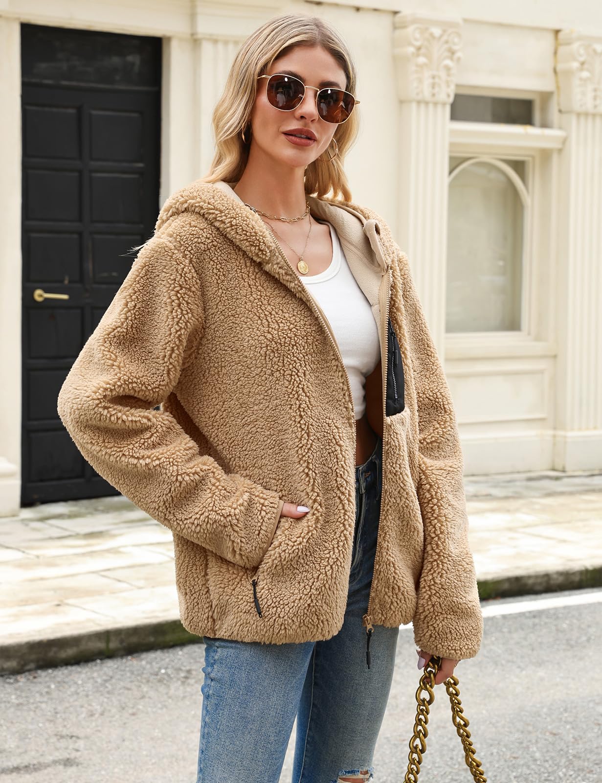 Tuopuda Sudaderas con Capucha Mujer de Forro Polar Manga Larga Sudadera con Bolsillos Sudadera con Cremallera Caliente y Esponjoso Chaquetas Otoño Invierno