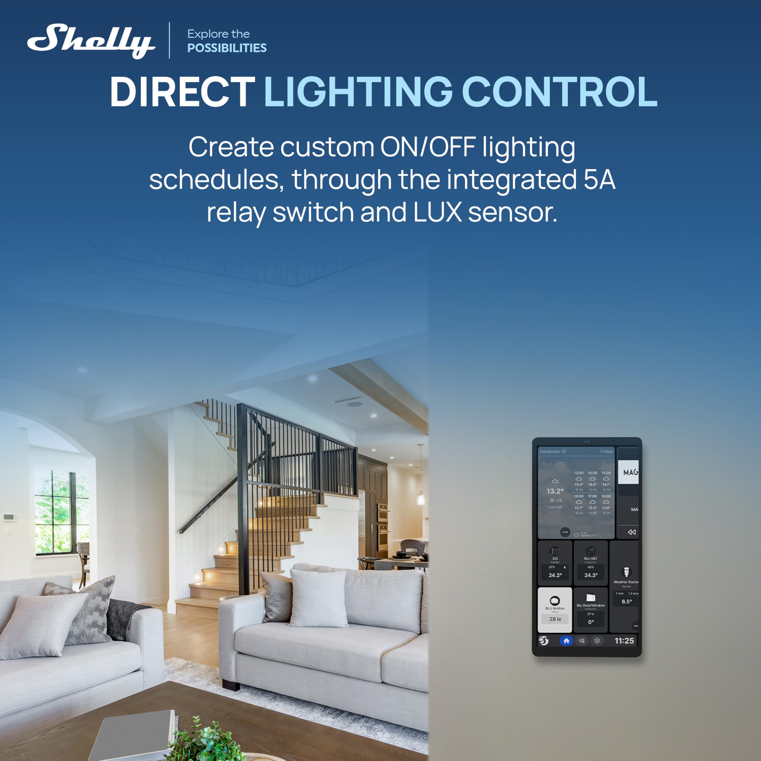 Shelly Wall Display X2i Argent - Panneau de commande Domotique, Wi-Fi et Bluetooth, Commutateur dispositifs connectés et scènes, Écran tactile 6.9”, Haut-parleur, Relais 5A, Shelly app, Home Assistant
