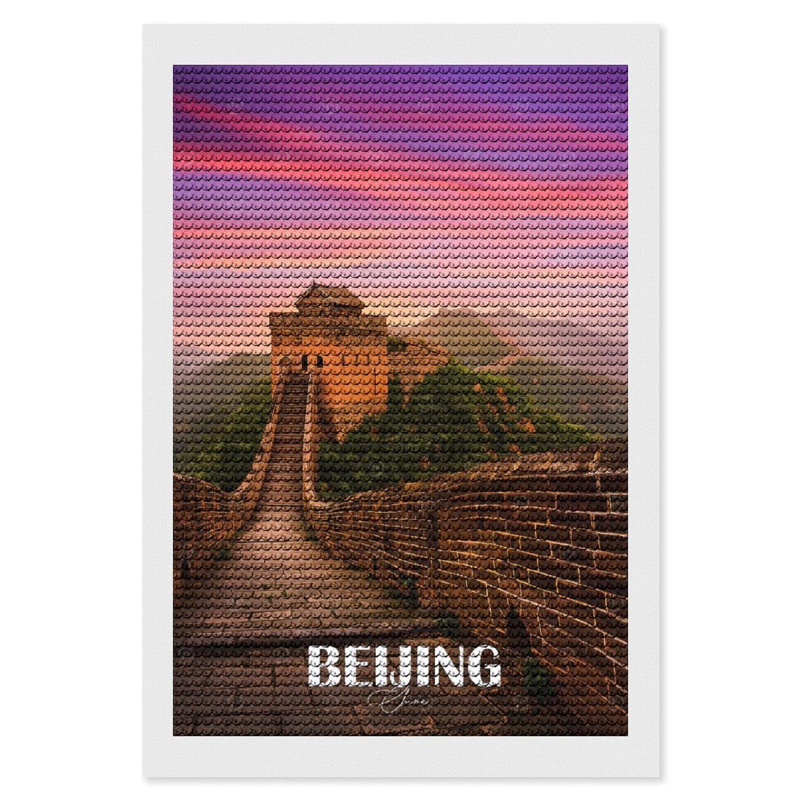 Junmoney Great Wall of China, Beijing DIY Diamond Art Canvas Kit 8"x12", Farmhouse Decor, Vintage Style Decor, Handmade Wall Decor, Canvas Picture