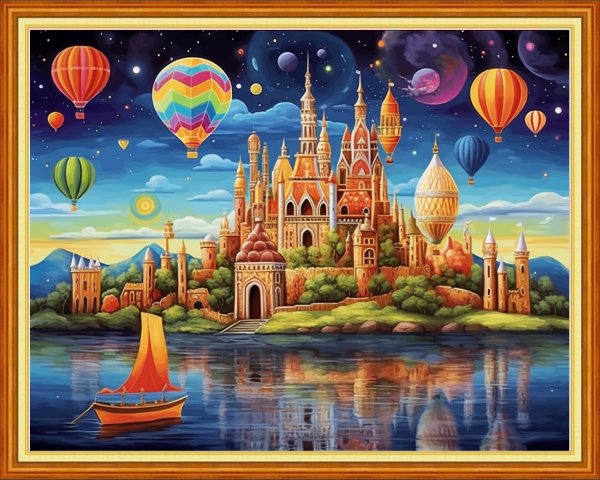 DMCVIVR Stamped Cross Stitch Kits for Beginners Adults Needlepoint Kits for Beginners Embroidery Kits for Adults Crossstitch Kit for Beginners 11CT-Colorful Castle 16x20 inch