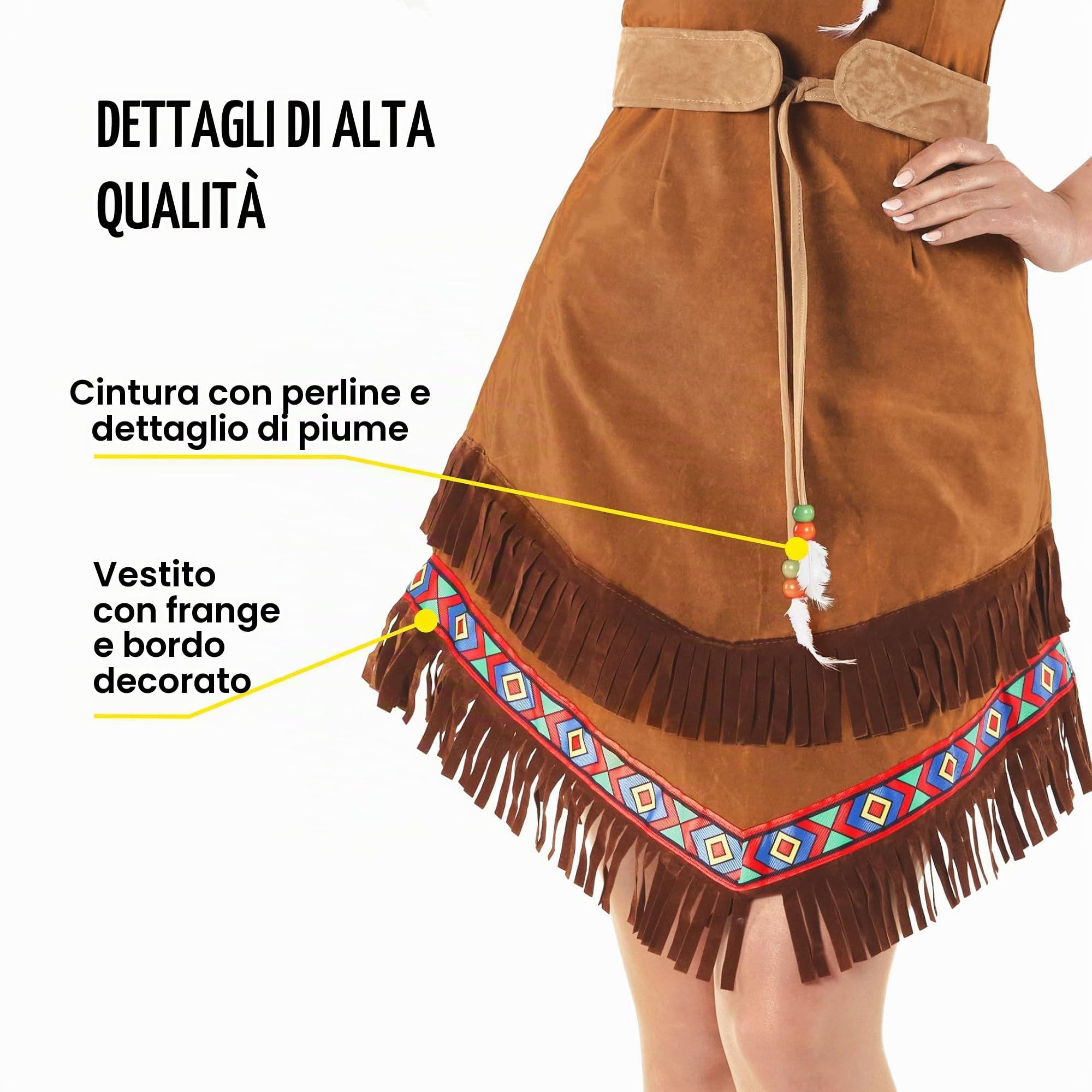 Fun Shack Costume Indiana Donna, Costume Western Halloween Donna | Abito con Frange, Cintura, Copristivali & Fascia, Design Marrone Western, Perfetto per Halloween, Ideale per Travestirsi