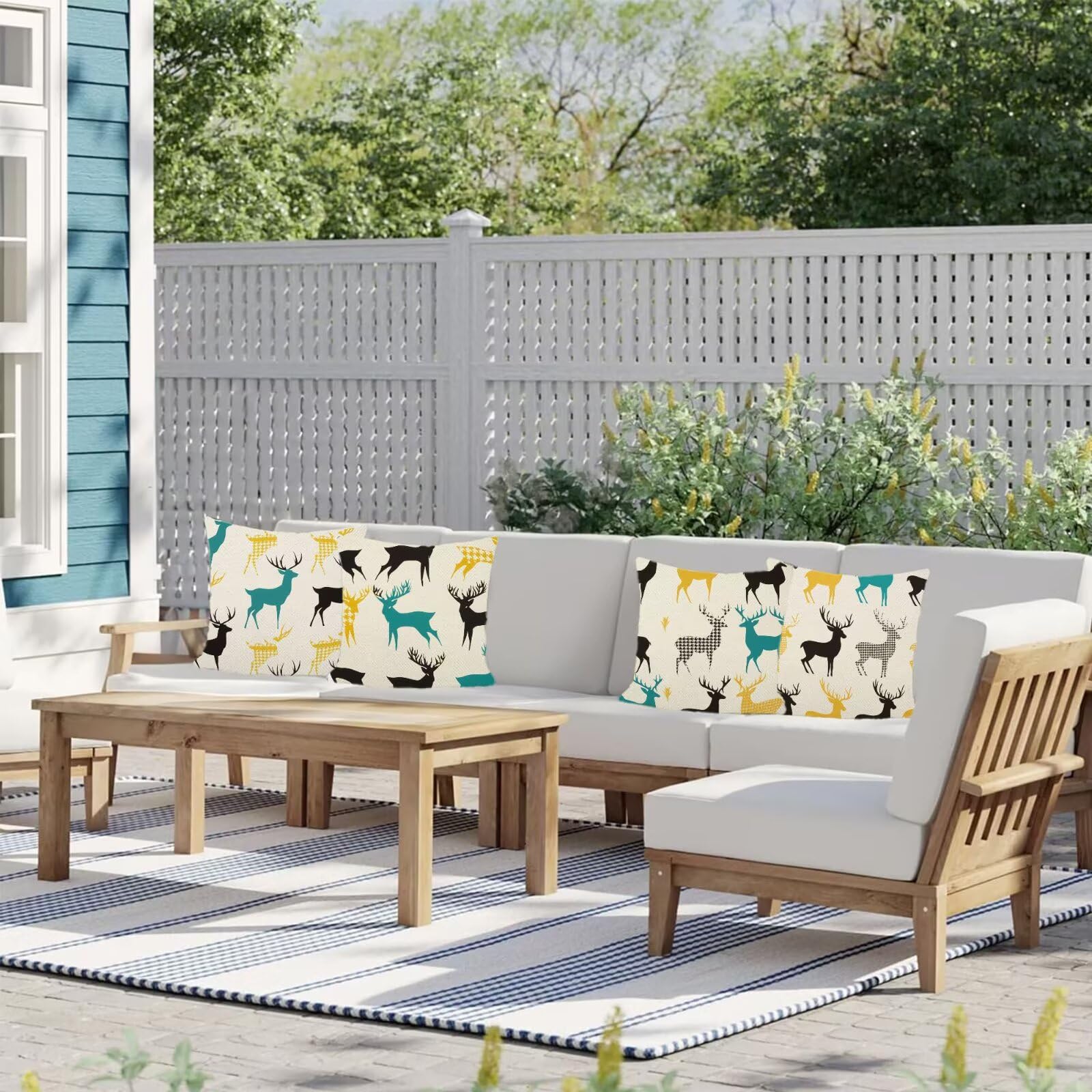 Cuscini Per Divano 60x60cm Set di 4 Cuscini da Esterno Divano Modello Cuscino Esterno Decorativo in Piazza Estate Lino Impermeabile Cuscino Outdoor Pillowcase, Decorazione Del Giardino Cervo N-1