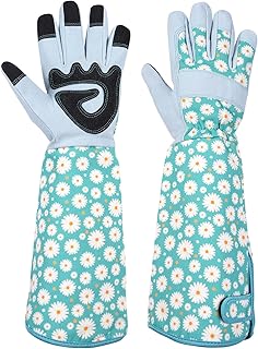 Ainiv Guantes Jardineria Mujer, Margarita Azul Guantes de Jardinería, Prueba de Espinas Guantes Protectores de Jardín para Mujer, Antideslizante Guantes Largos de Jardinería para Regalos Jardinería-M