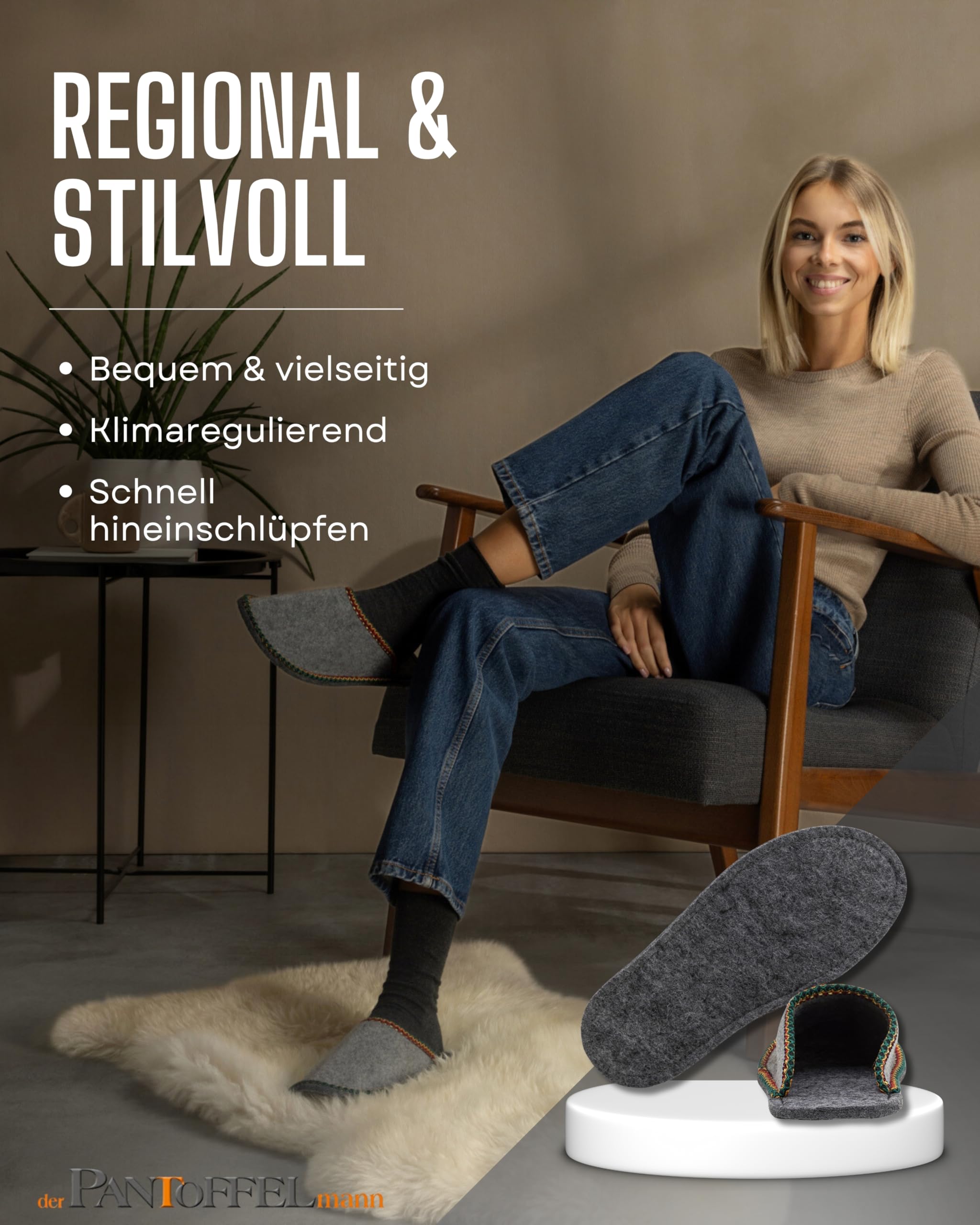 Pantoffelmann Filz Gästepantoffeln Set mit Filzsohle I 4 Paar Faltbare Filzschlappen gemischte Größen & Farben I Pantoffelset im großen Überpantoffel