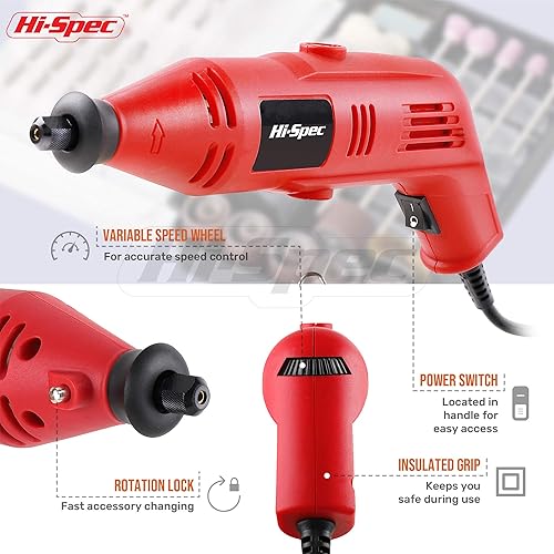 Miniatura 3 de Hi-Spec Juego de 121 piezas de herramientas eléctricas giratorias con cable de 130 W Manualidades y bricolaje accesorios de brocas compatibles con